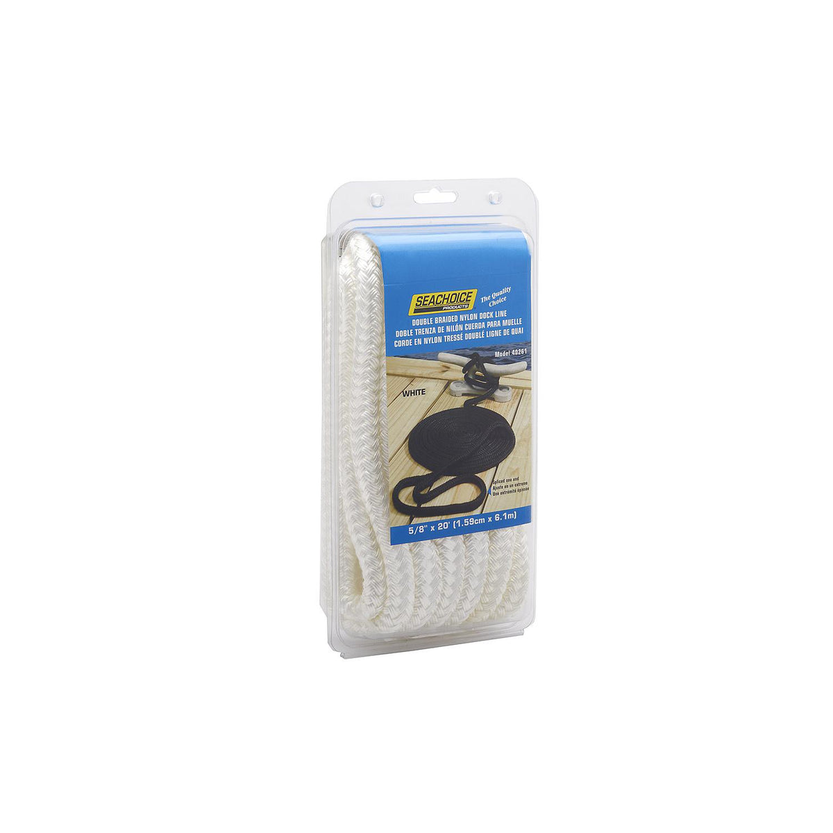 Double Braid Nylon Dock Line, White, 5/8in x 20ft