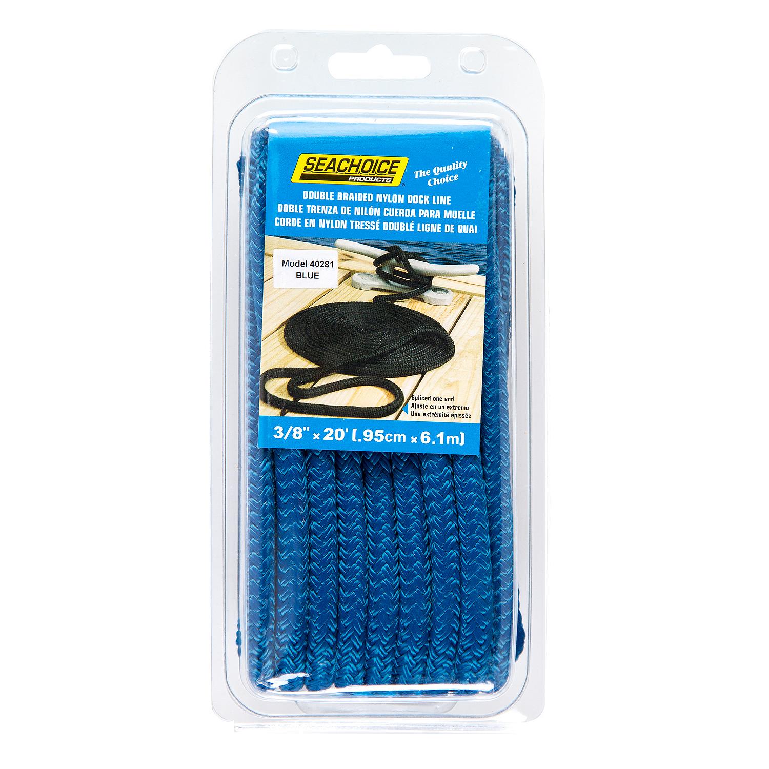 Double Braid Nylon Dock Line, Blue, 3/8in x 20ft