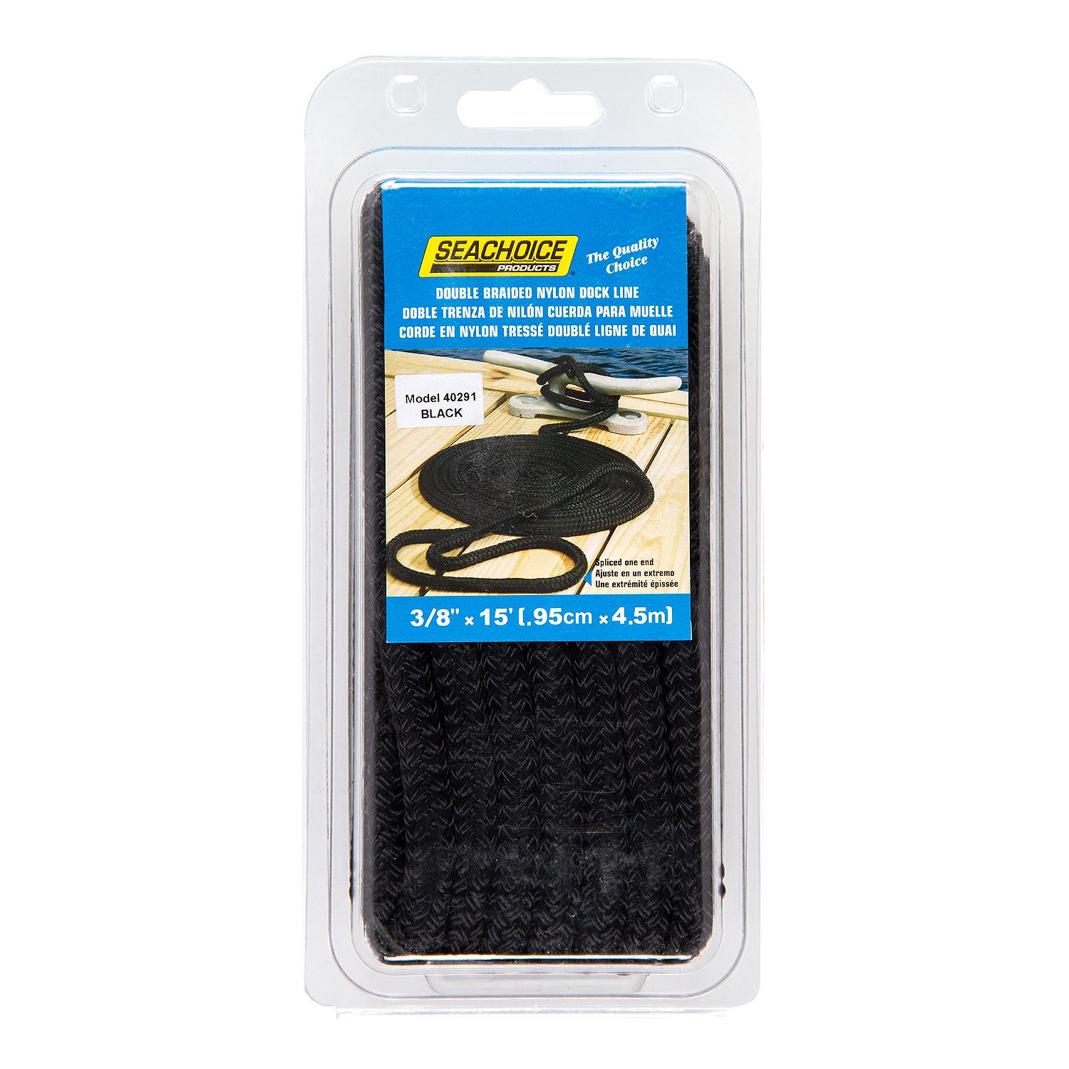 Double Braid Nylon Dock Line, Black, 3/8in x 15ft