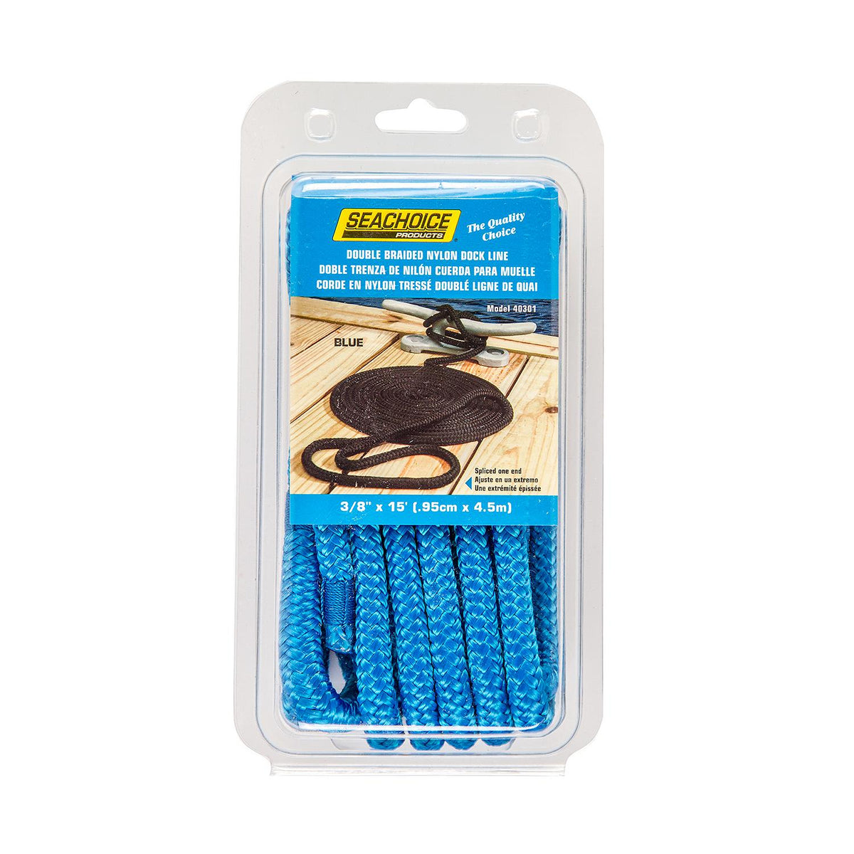 Double Braid Nylon Dock Line, Blue, 3/8in x 15ft