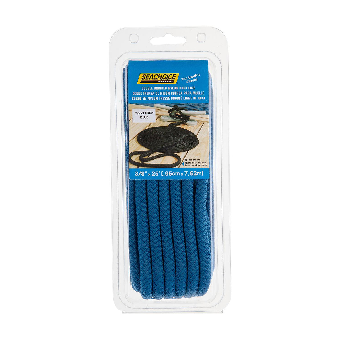 Double Braid Nylon Dock Line, Blue, 3/8in x 25ft