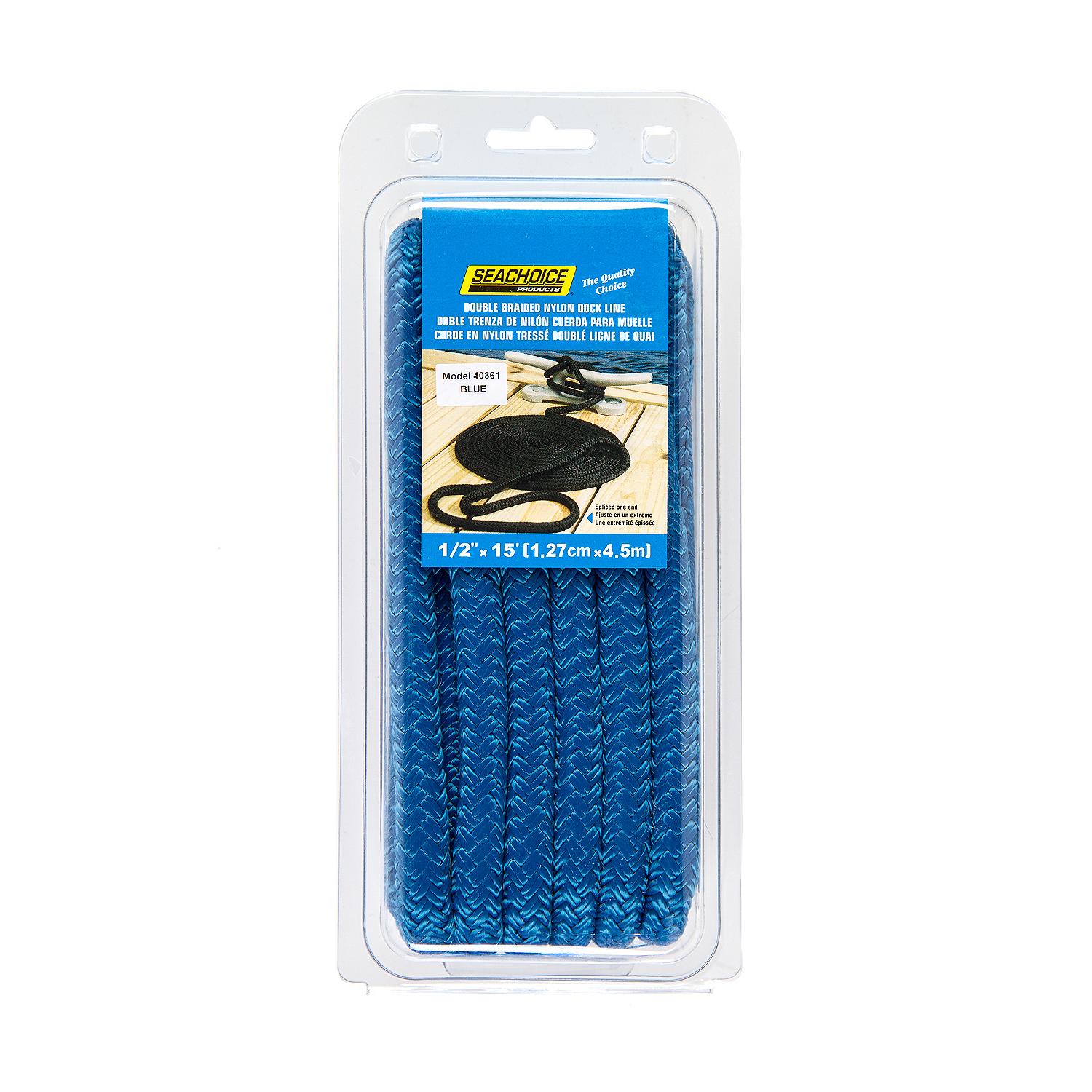 Double Braid Nylon Dock Line, Blue, 1/2in x 15ft