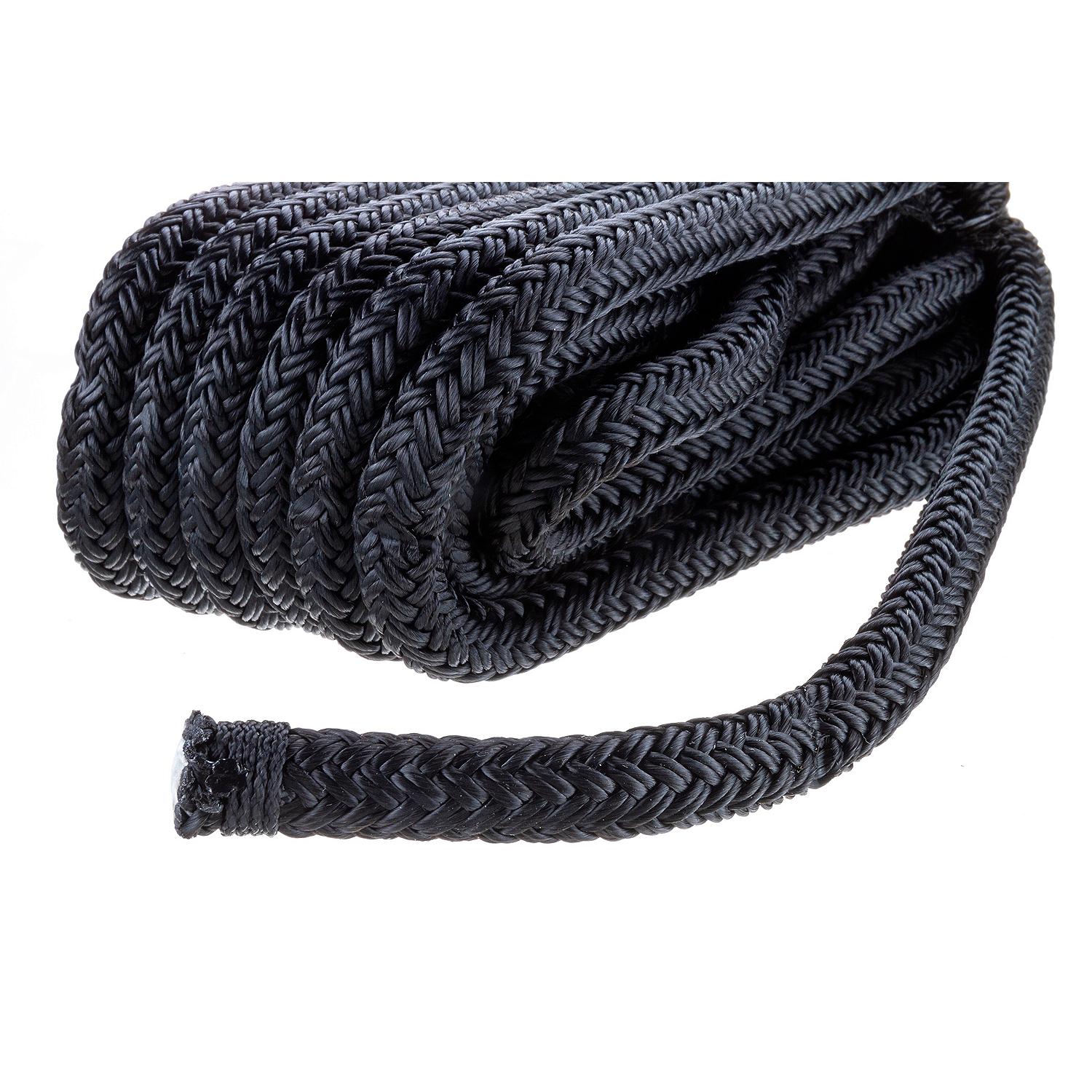 Double Braid Nylon Dock Line, Black, 1/2in x 25ft