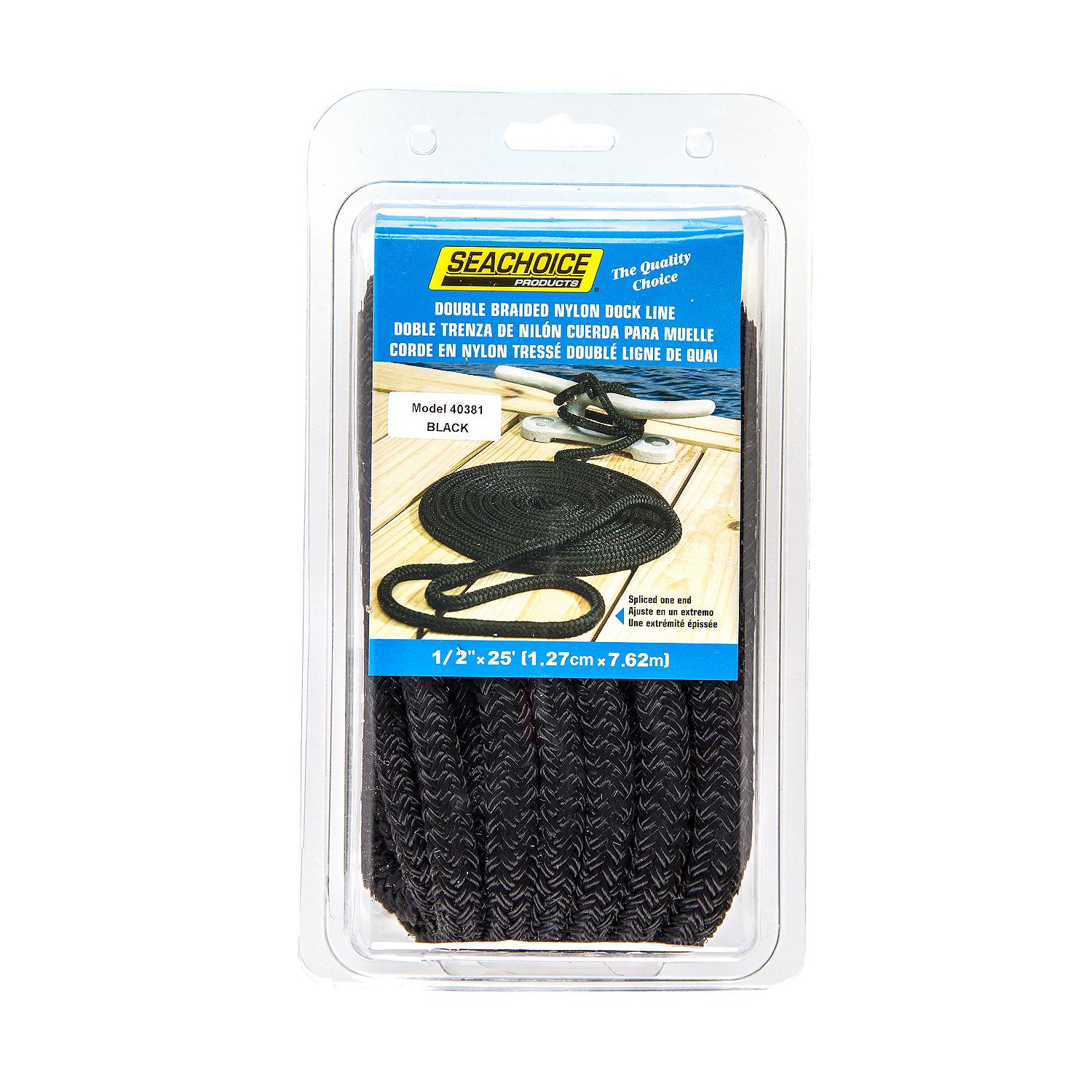 Double Braid Nylon Dock Line, Black, 1/2in x 25ft