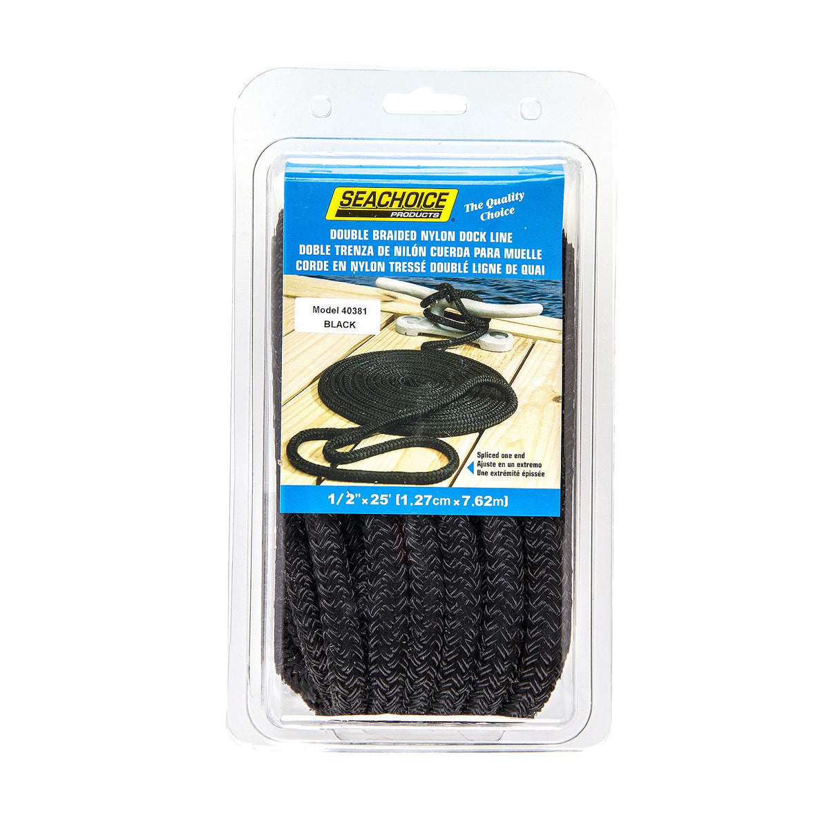 Double Braid Nylon Dock Line, Black, 1/2in x 25ft
