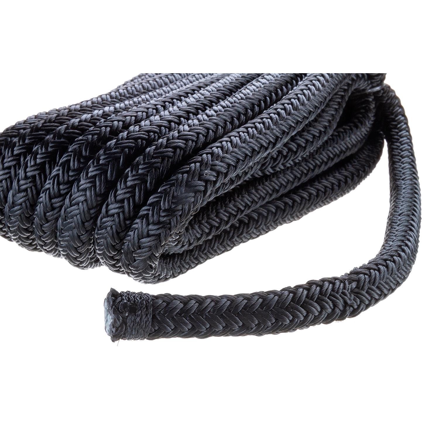 Double Braid Nylon Dock Line, Black,  1/2in x 20ft