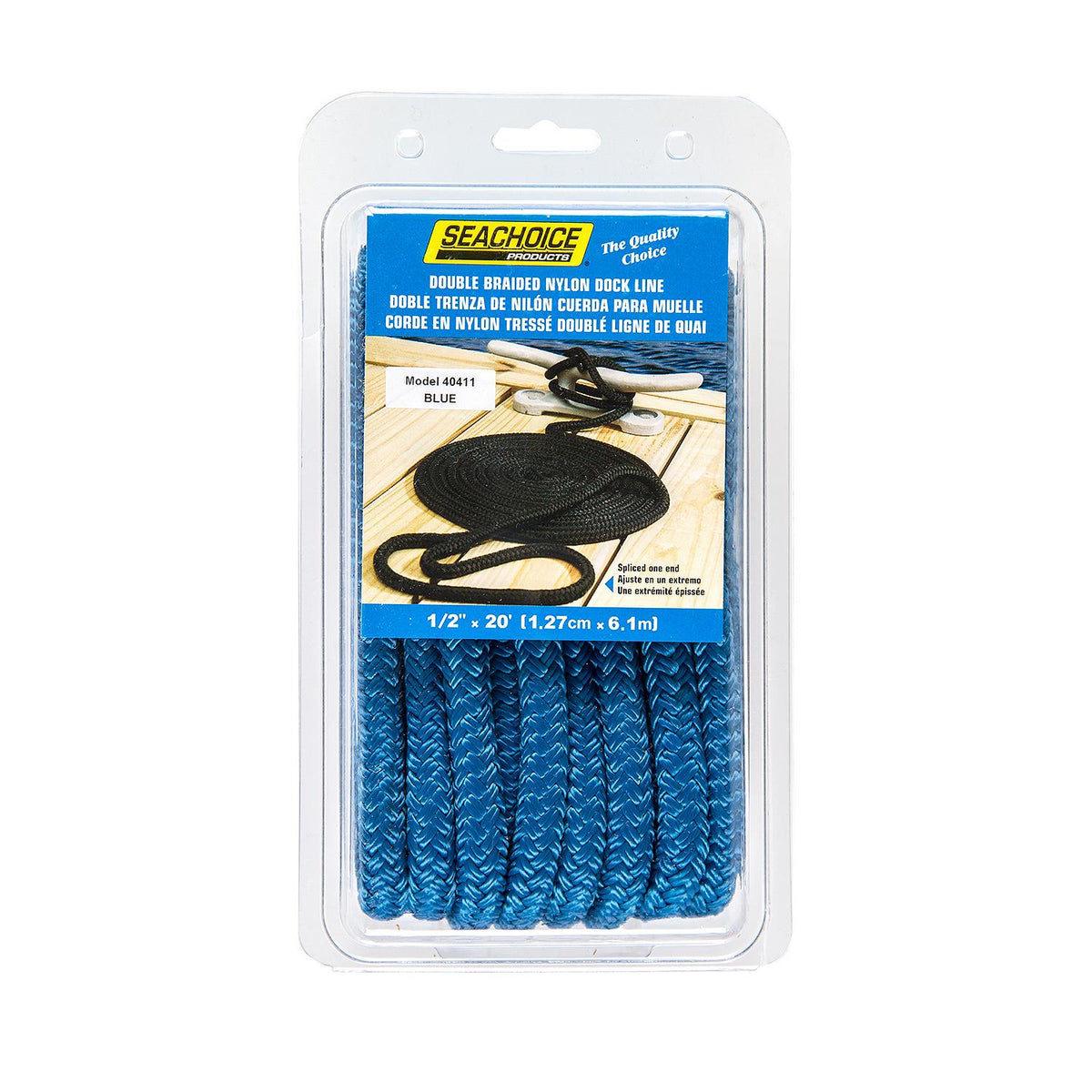 Double Braid Nylon Dock Line, Blue, 1/2in x 20ft