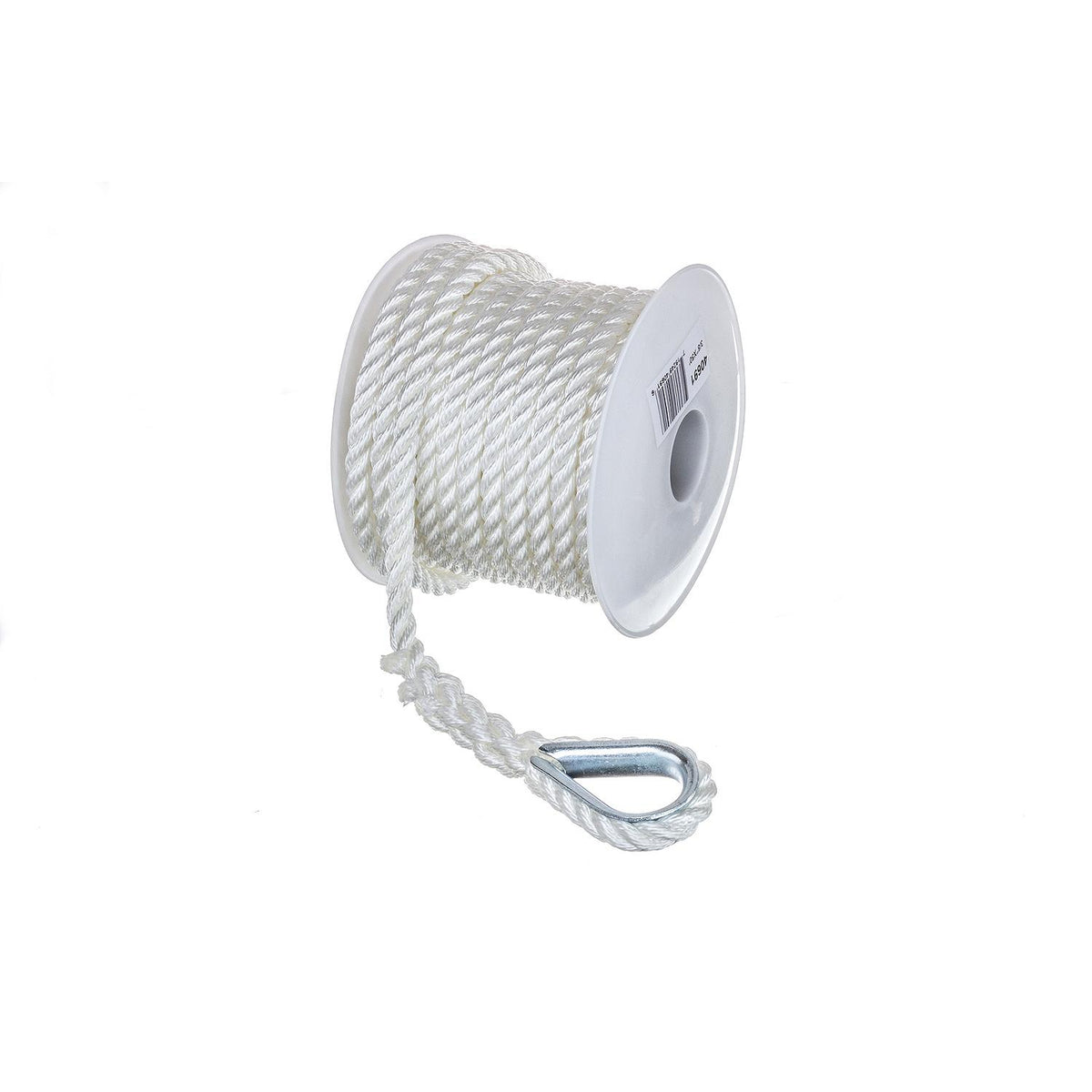 3-Strand Twisted Nylon Anchor Line, White, 3/8in x  50ft