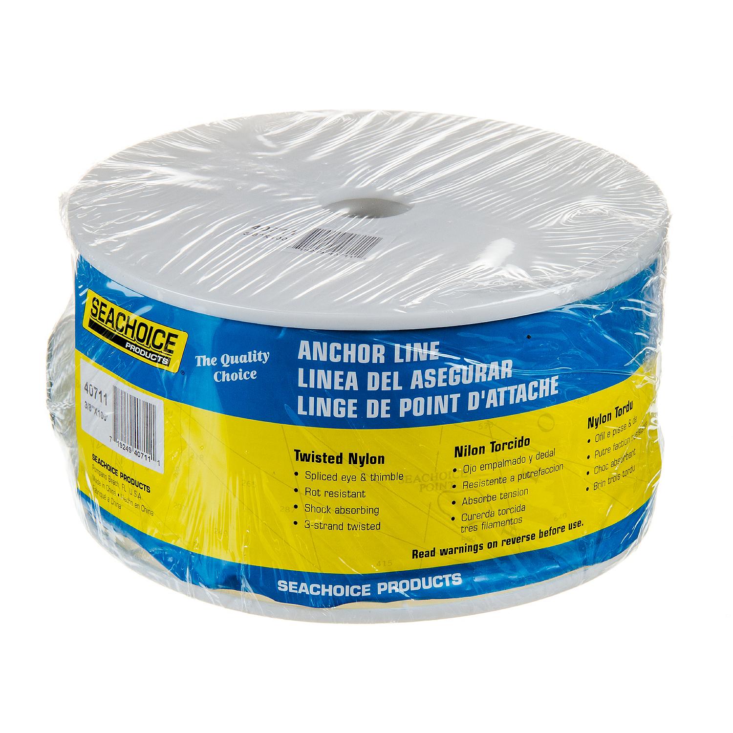 3-Strand Twisted Nylon Anchor Line, White, 3/8in x 100ft