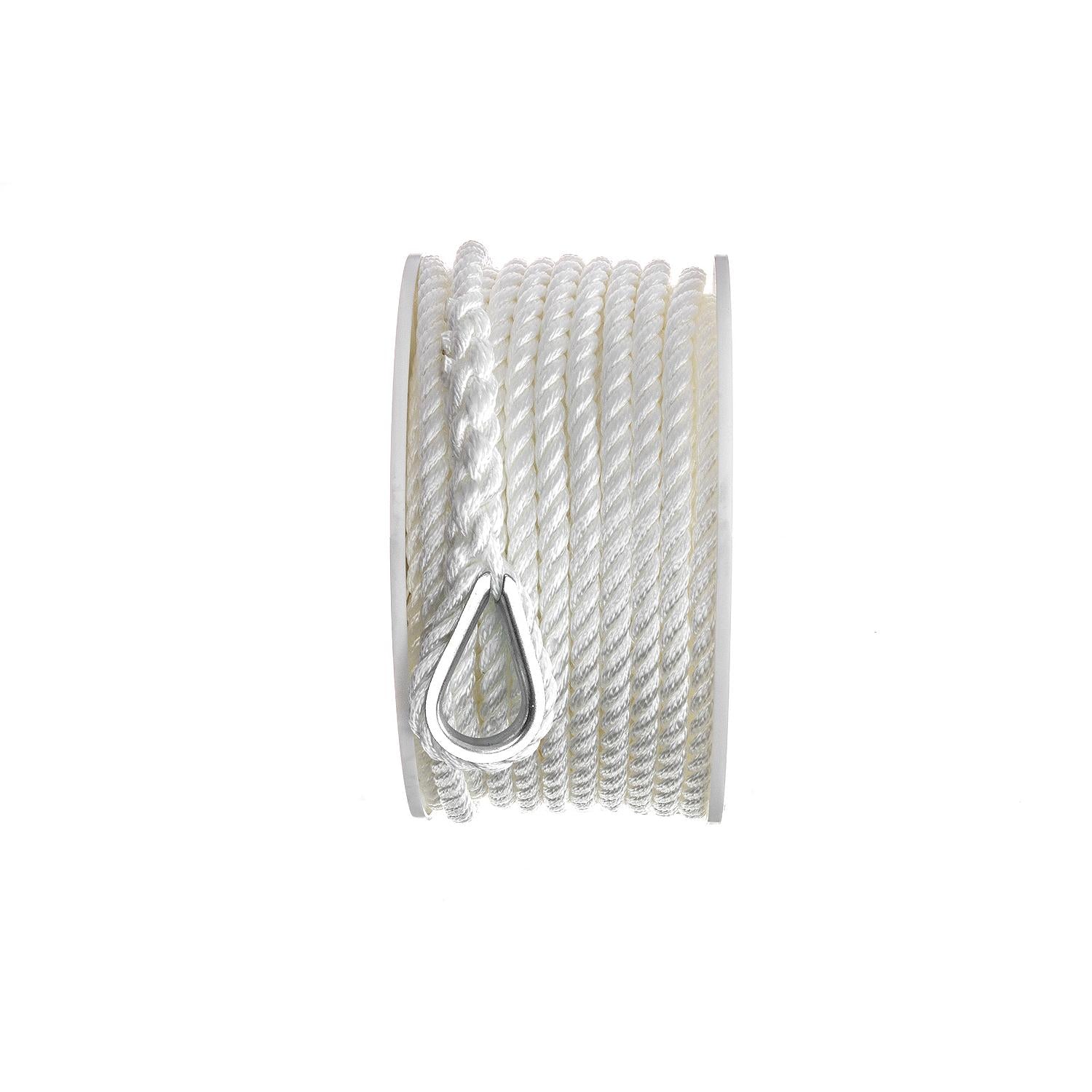 3-Strand Twisted Nylon Anchor Line, White, 3/8in x 100ft
