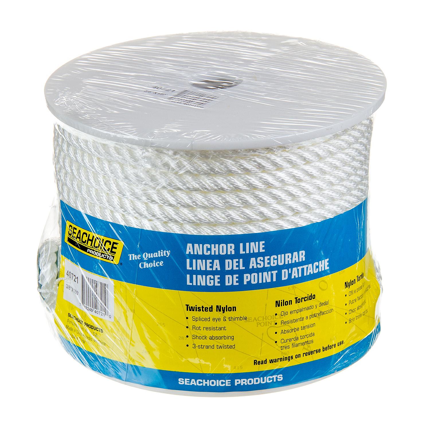 3-Strand Twisted Nylon Anchor Line, White, 3/8in x 150
