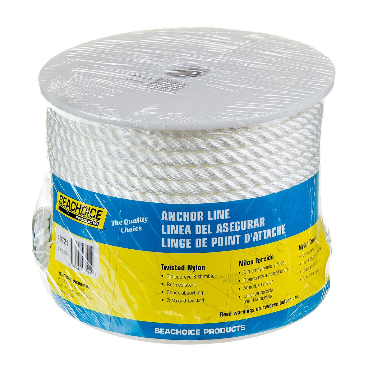 3-Strand Twisted Nylon Anchor Line, White, 3/8in x 150