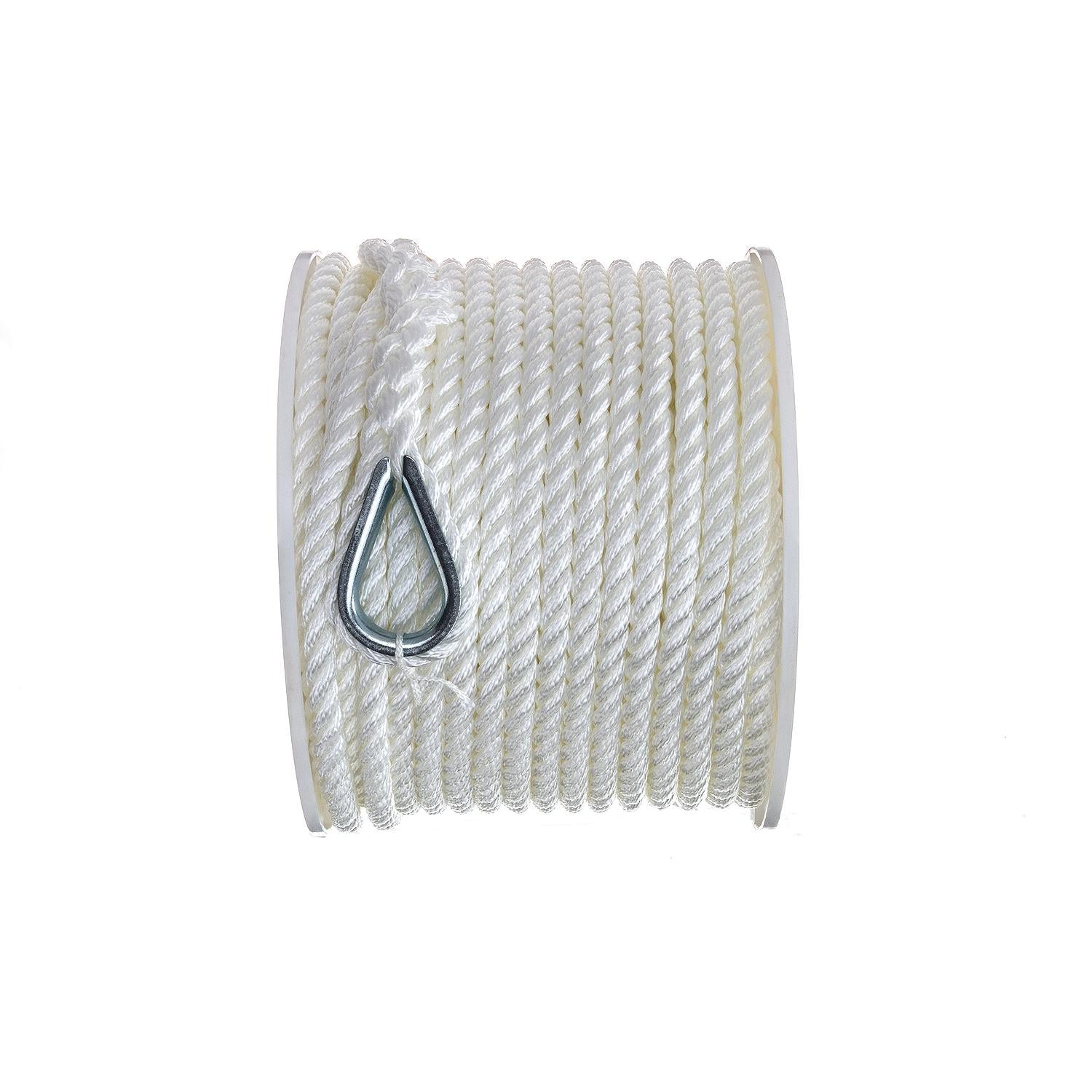 3-Strand Twisted Nylon Anchor Line, White, 3/8in x 150