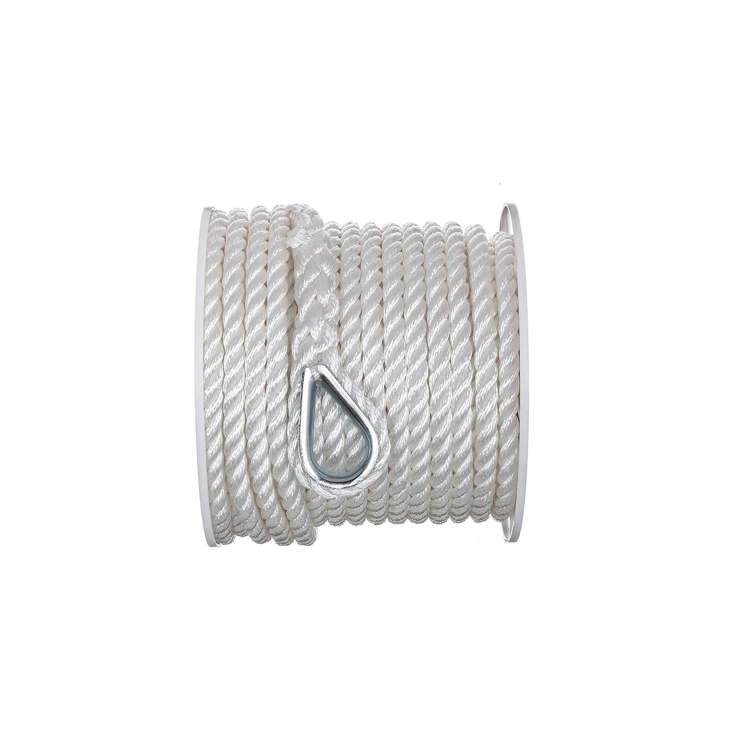 3-Strand Twisted Nylon Anchor Line, White, 1/2in x 100ft