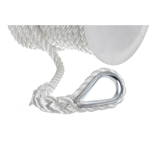 3-Strand Twisted Nylon Anchor Line, White, 1/2in x 100ft