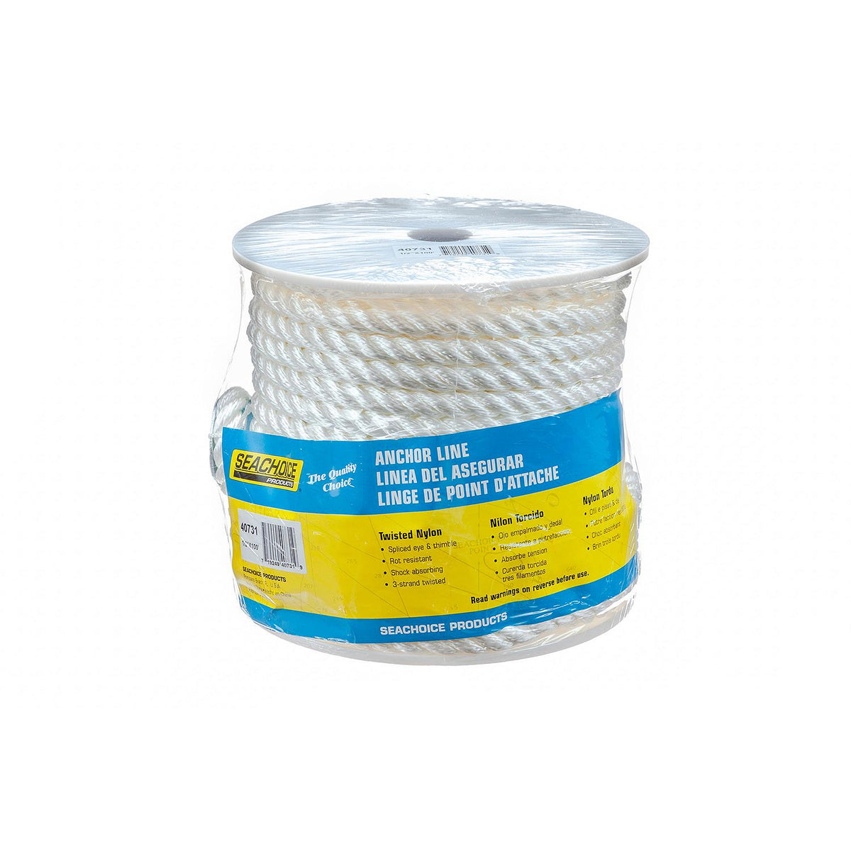 3-Strand Twisted Nylon Anchor Line, White, 1/2in x 100ft