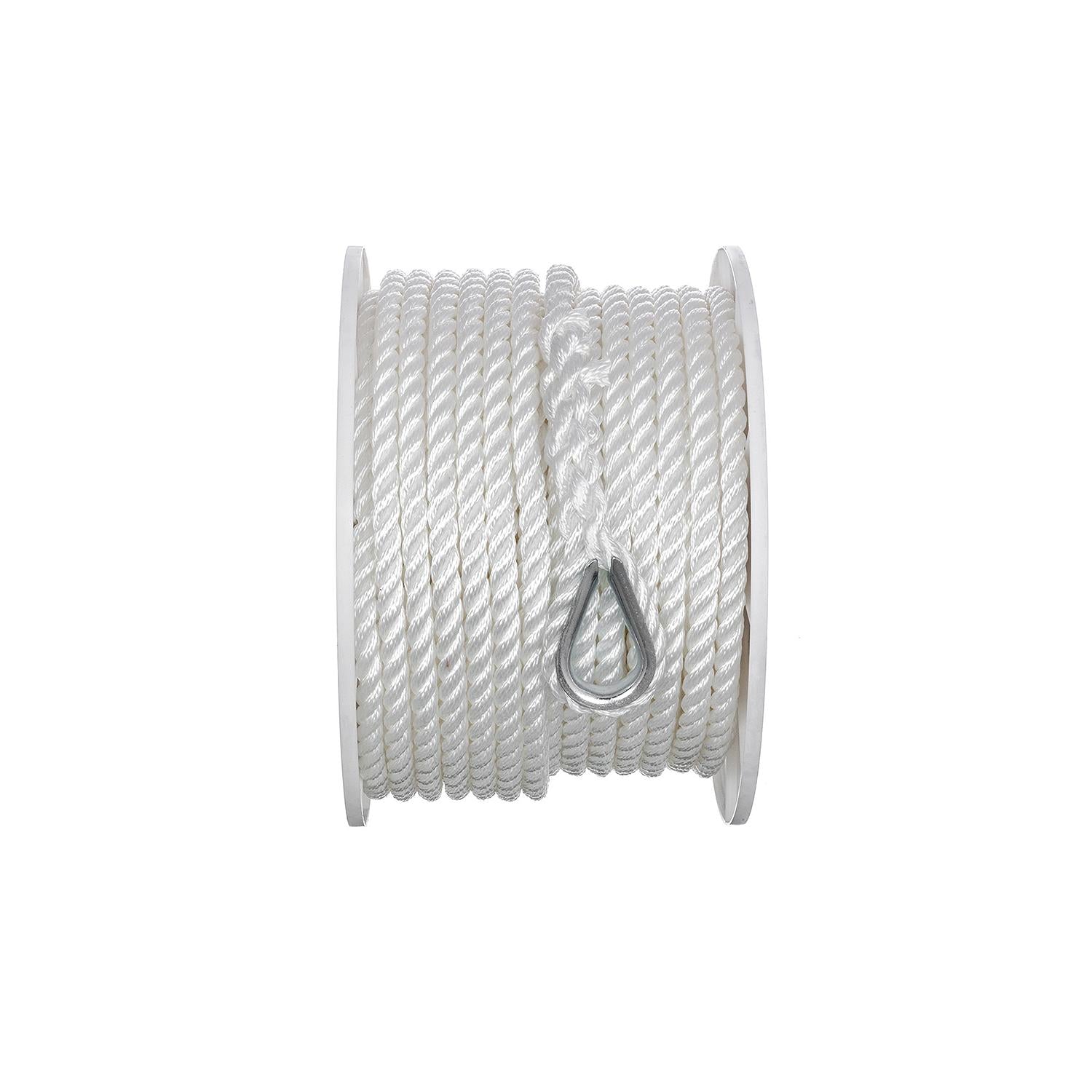 3-Strand Twisted Nylon Anchor Line, White, 1/2in x 150ft