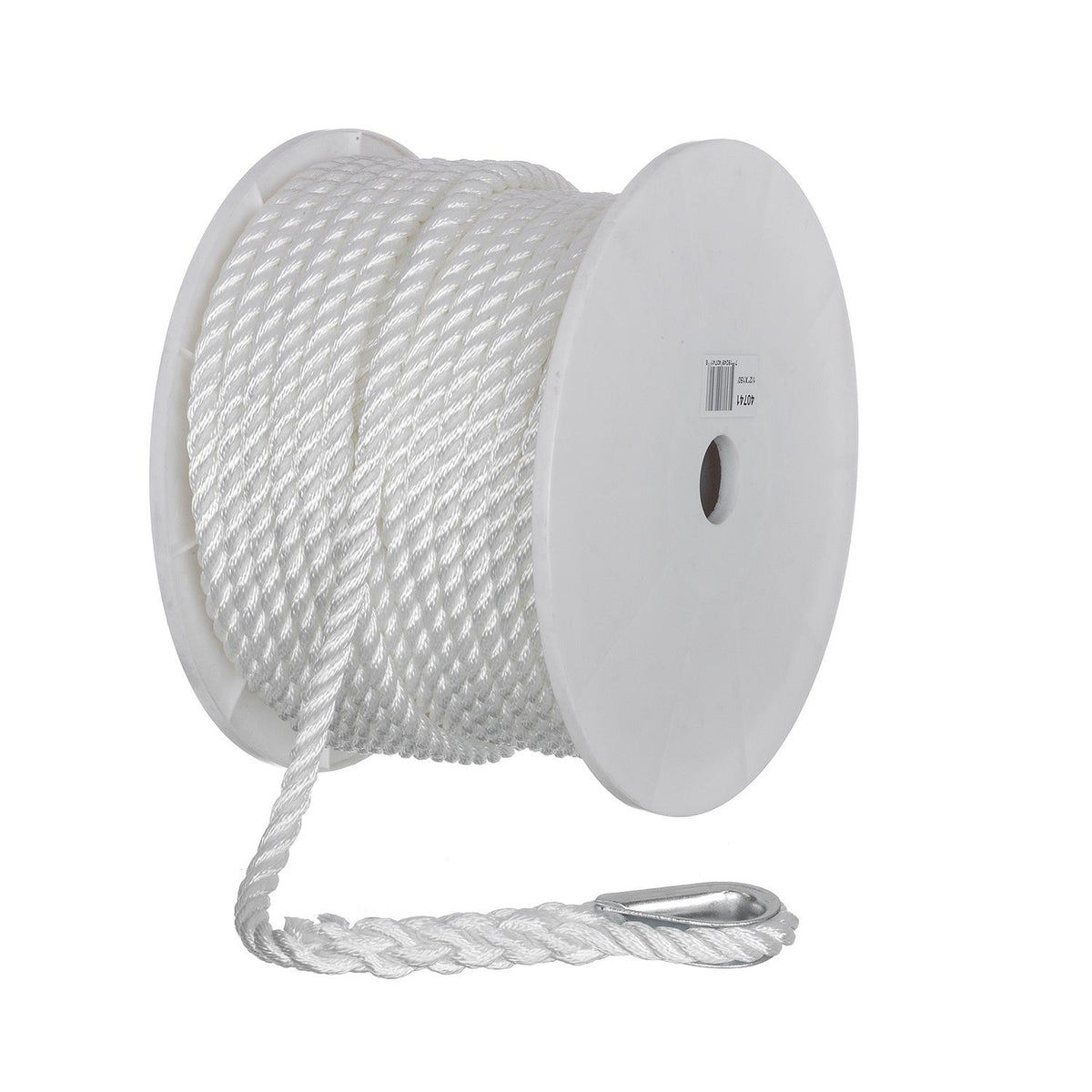 3-Strand Twisted Nylon Anchor Line, White, 1/2in x 150ft