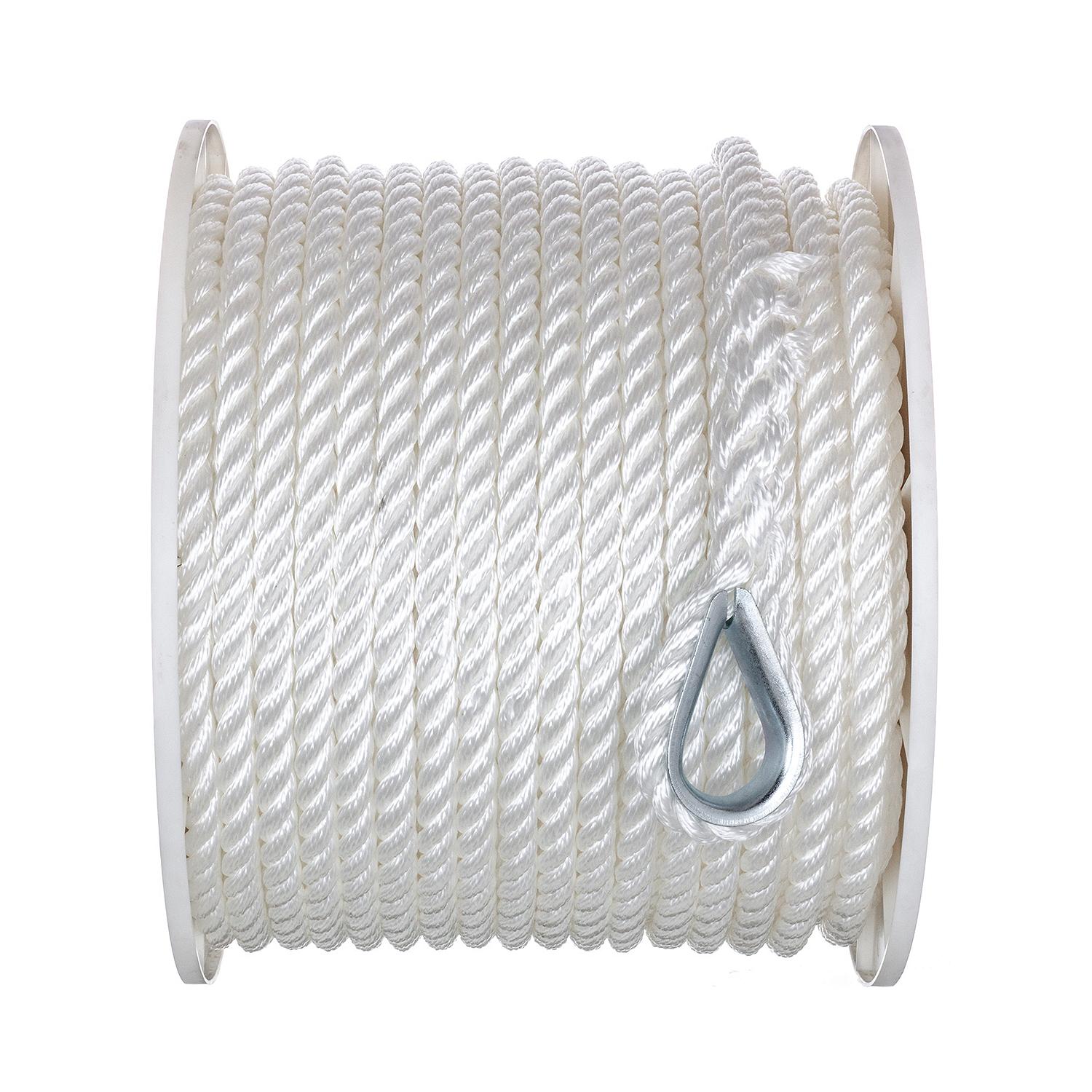 3-Strand Twisted Nylon Anchor Line, White, 1/2in x 200ft