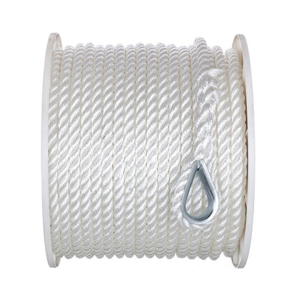 3-Strand Twisted Nylon Anchor Line, White, 1/2in x 200ft