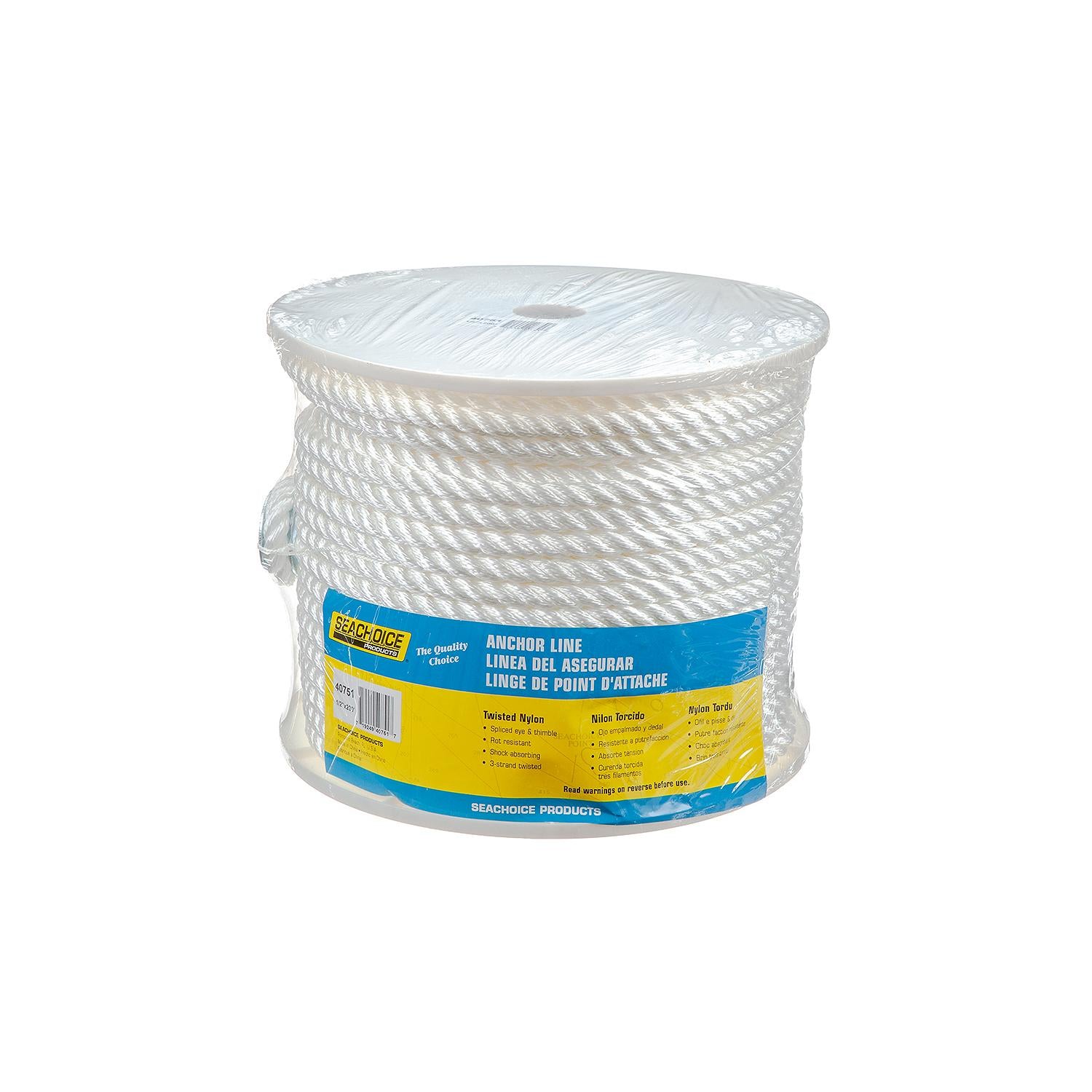 3-Strand Twisted Nylon Anchor Line, White, 1/2in x 200ft
