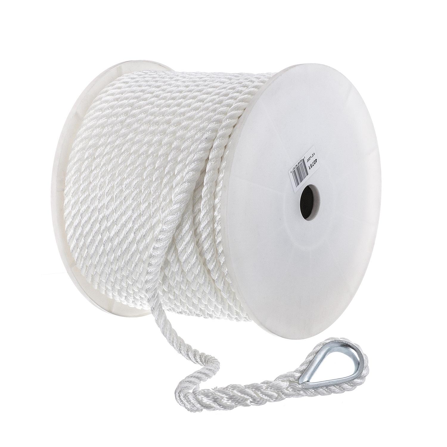 3-Strand Twisted Nylon Anchor Line, White, 1/2in x 200ft