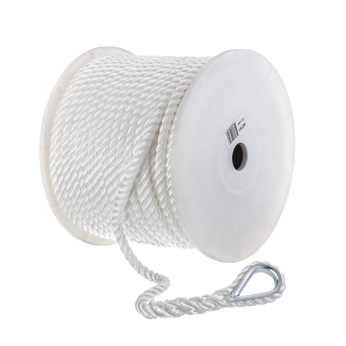 3-Strand Twisted Nylon Anchor Line, White, 1/2in x 200ft