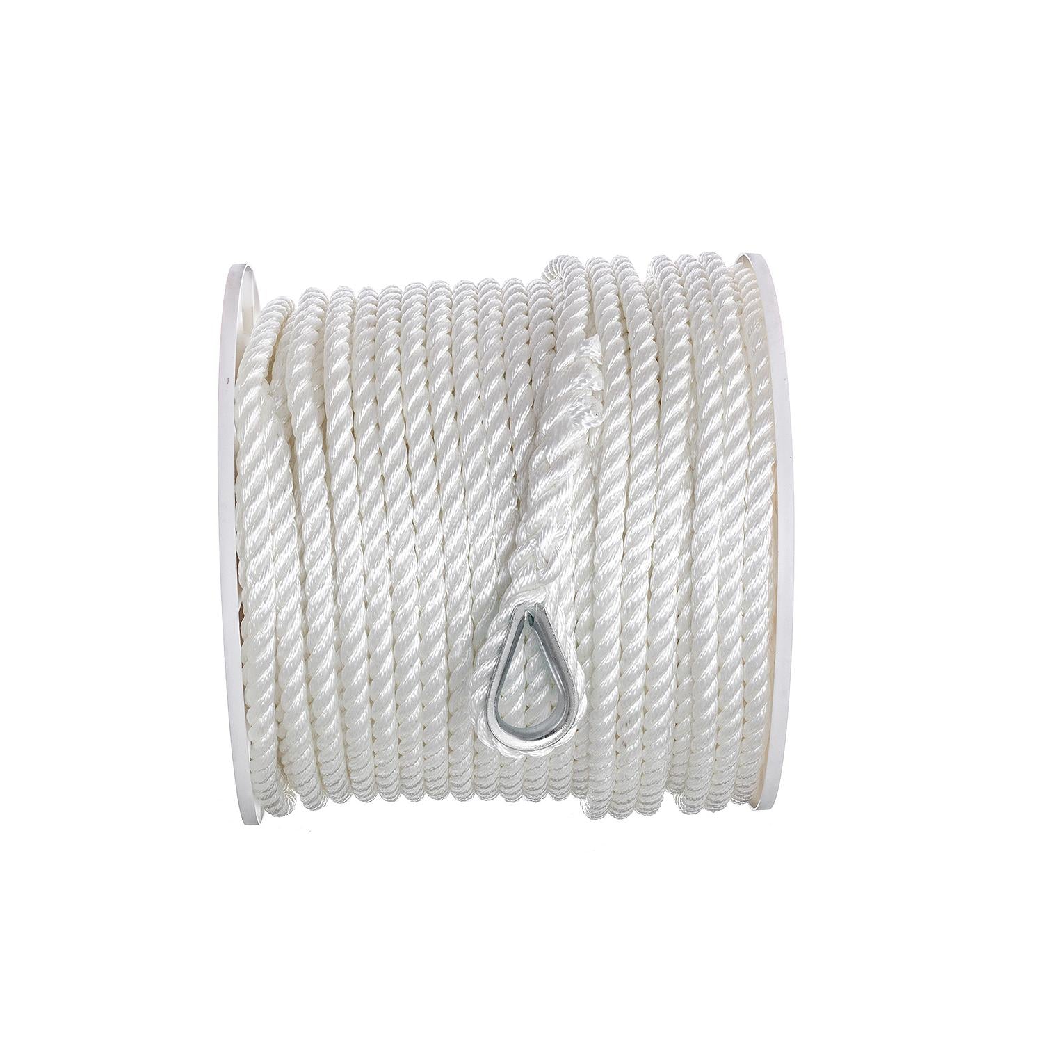 3-Strand Twisted Nylon Anchor Line, White, 1/2in x 250ft