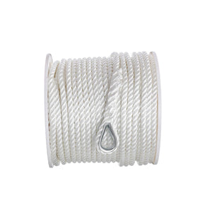 3-Strand Twisted Nylon Anchor Line, White, 1/2in x 250ft