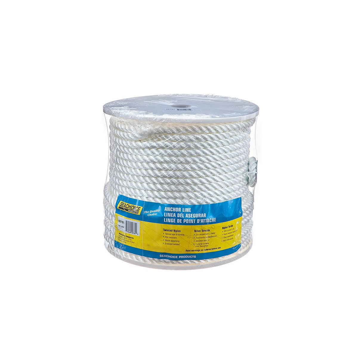 3-Strand Twisted Nylon Anchor Line, White, 1/2in x 250ft