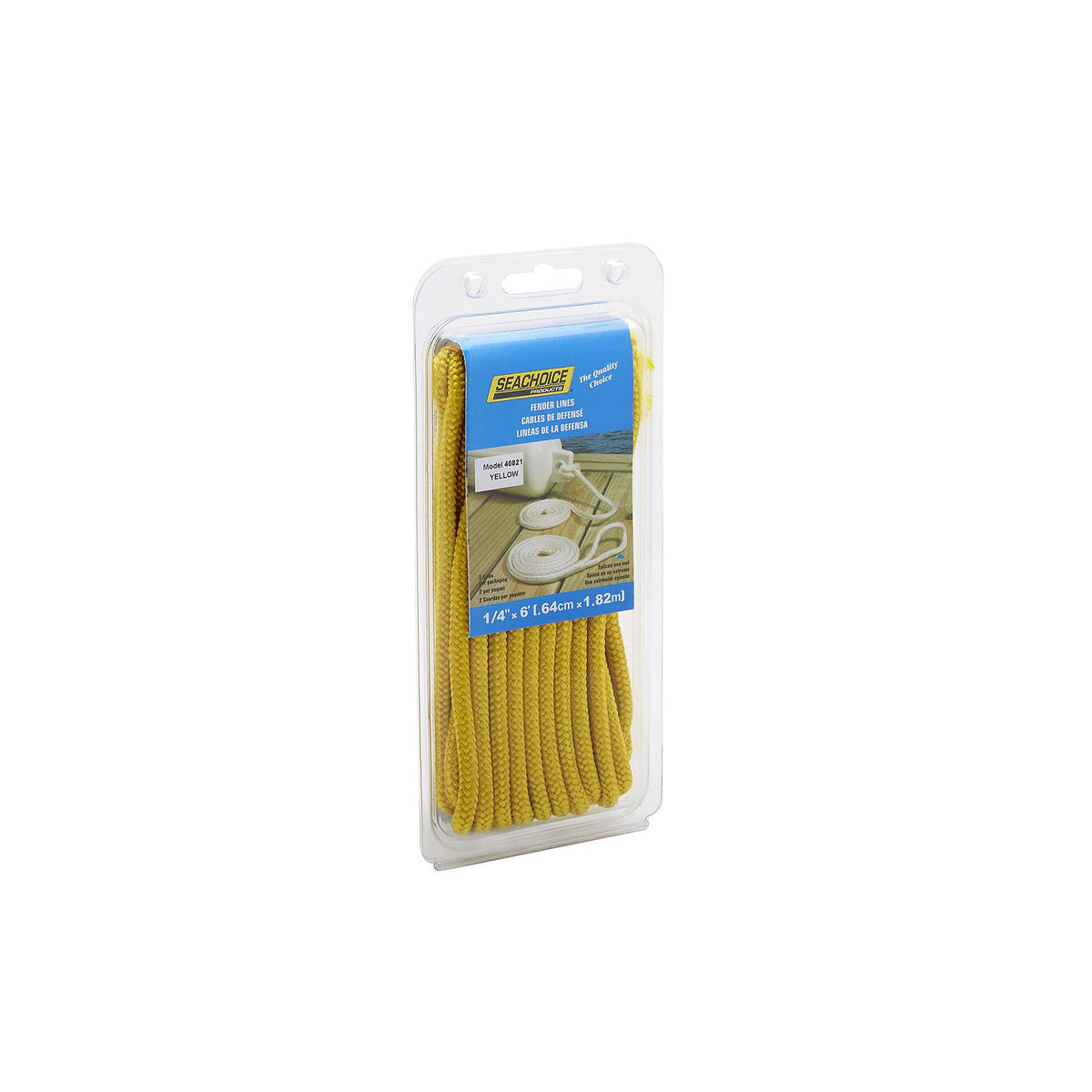 Double Braided Nylon Fender Line, Yellow, 1/4in x 6ft, 2/PK
