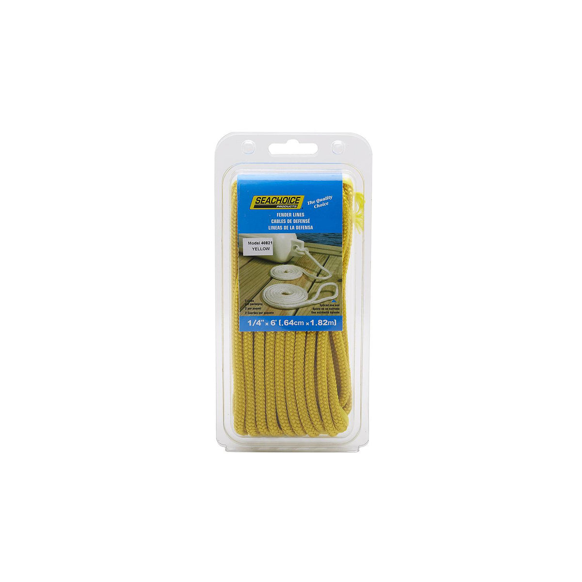 Double Braided Nylon Fender Line, Yellow, 1/4in x 6ft, 2/PK