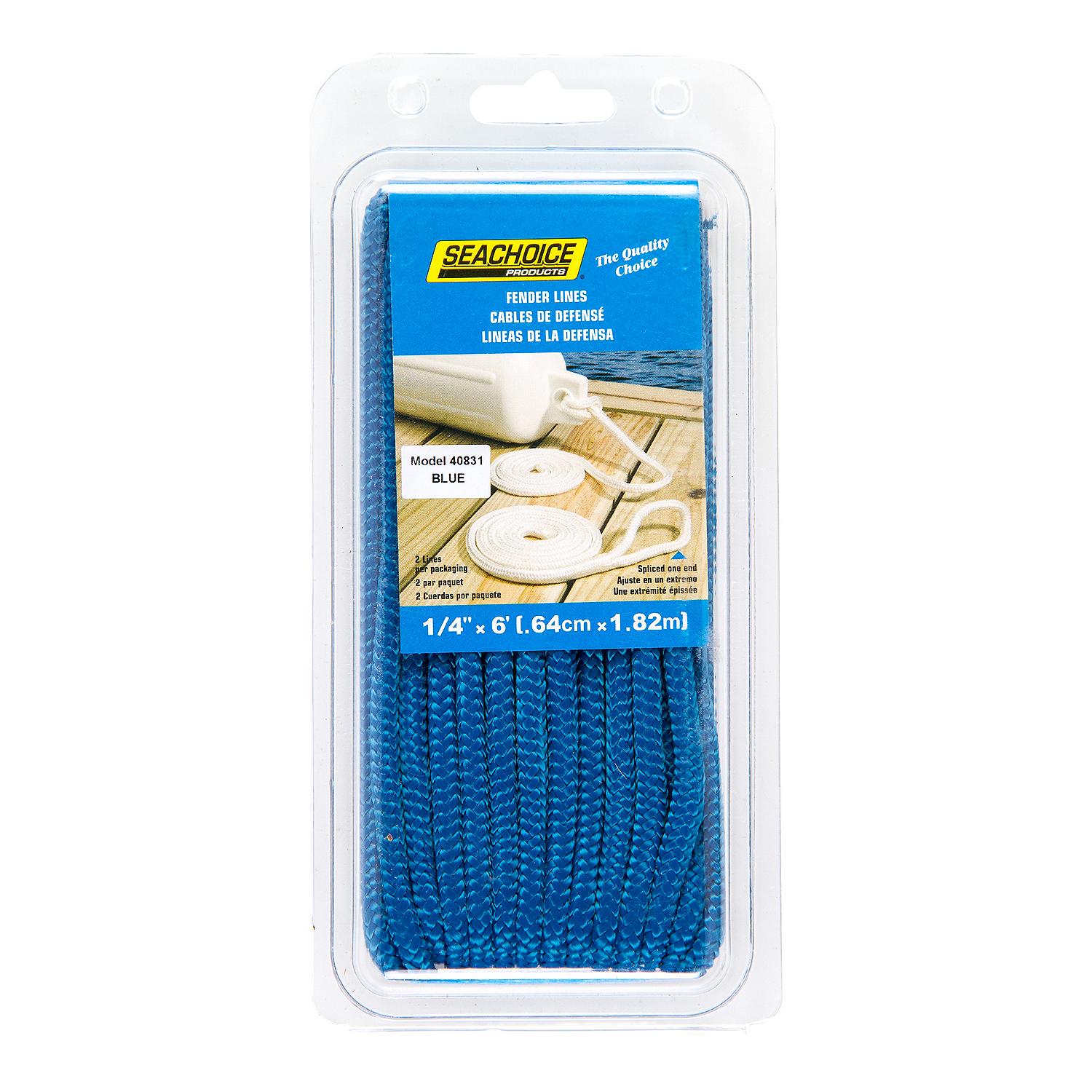 Double Braided Nylon Fender Line, Blue, 1/4in x 6ft, 2/PK