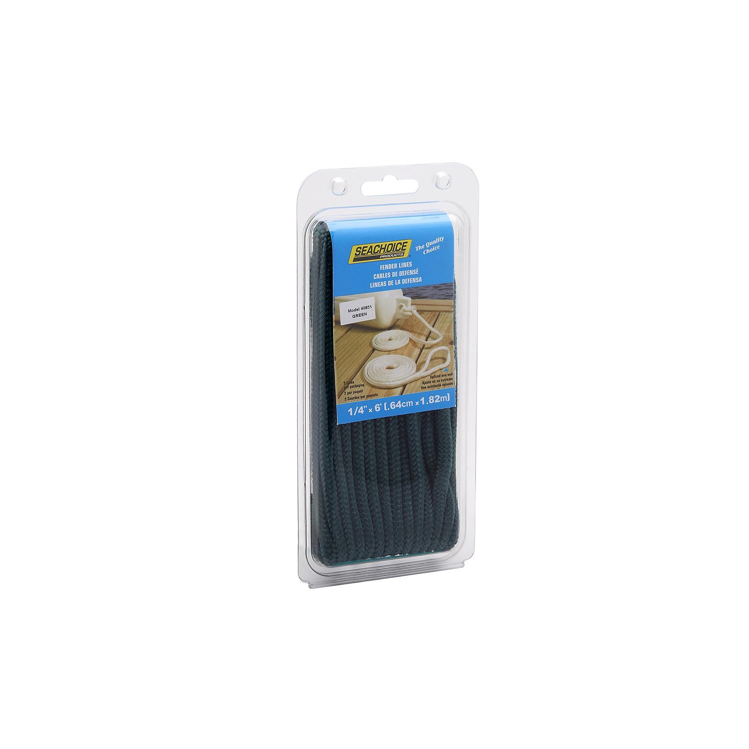Double Braided Nylon Fender Line, Forest Green, 1/4in x 6ft, 2/PK