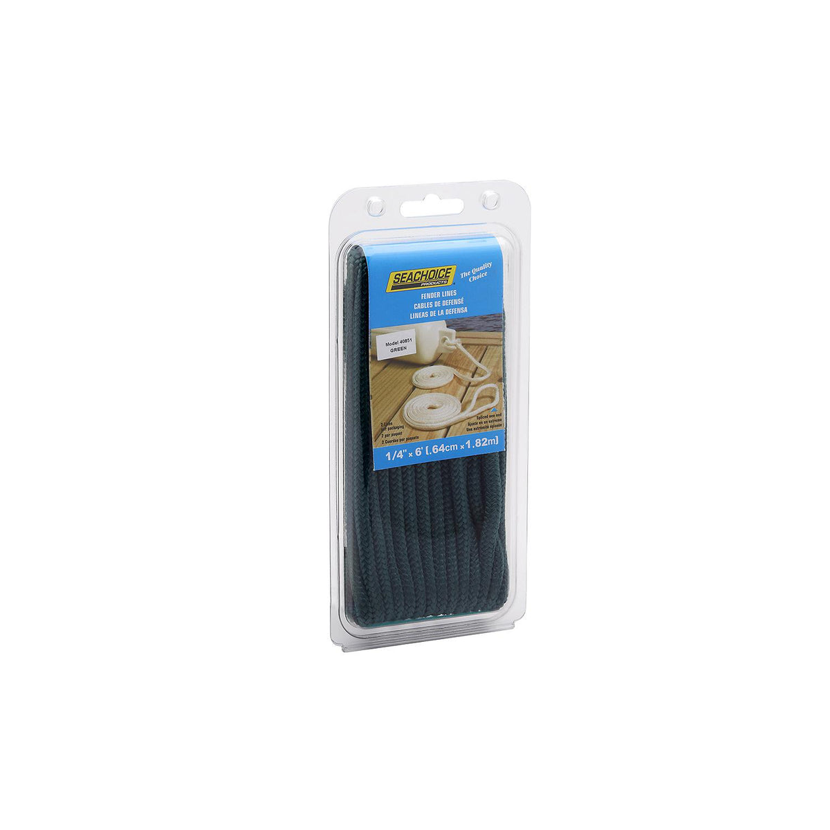 Double Braided Nylon Fender Line, Forest Green, 1/4in x 6ft, 2/PK
