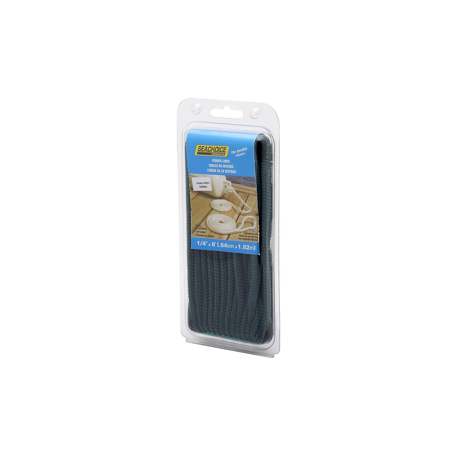 Double Braided Nylon Fender Line, Forest Green, 1/4in x 6ft, 2/PK