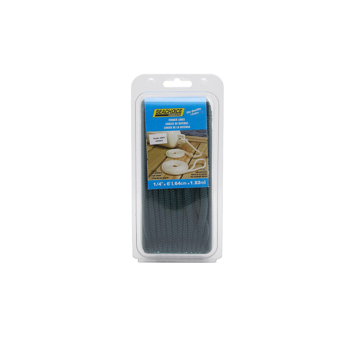 Double Braided Nylon Fender Line, Forest Green, 1/4in x 6ft, 2/PK