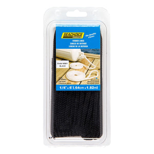Double Braided Nylon Fender Line, Black, 1/4in x 6ft, 2/PK