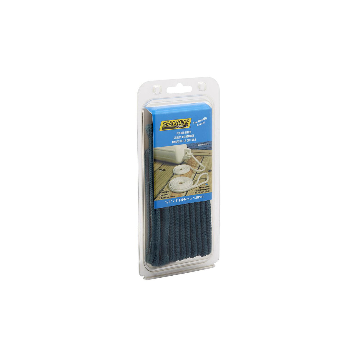 Double Braided Nylon Fender Line, Teal, 1/4in x 6ft, 2/PK