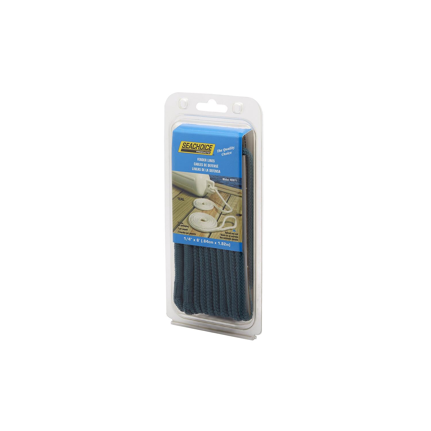 Double Braided Nylon Fender Line, Teal, 1/4in x 6ft, 2/PK