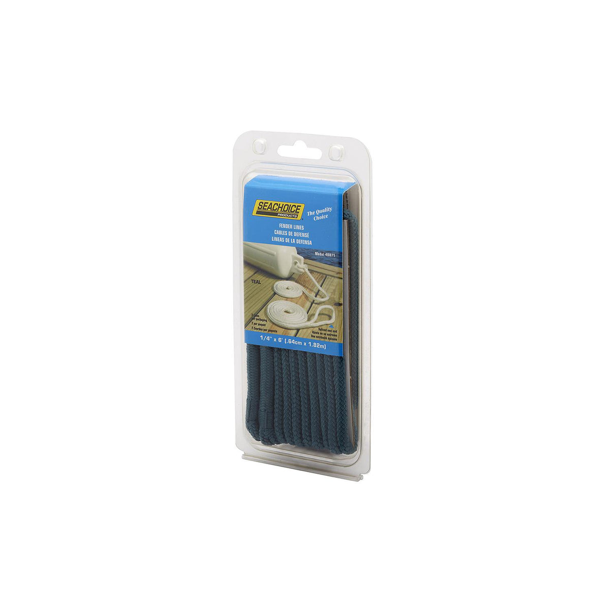 Double Braided Nylon Fender Line, Teal, 1/4in x 6ft, 2/PK