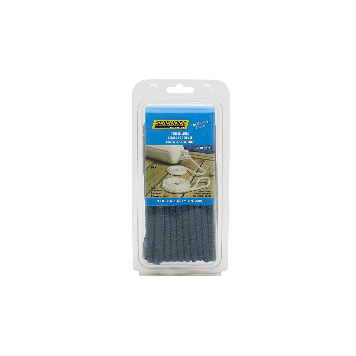 Double Braided Nylon Fender Line, Teal, 1/4in x 6ft, 2/PK