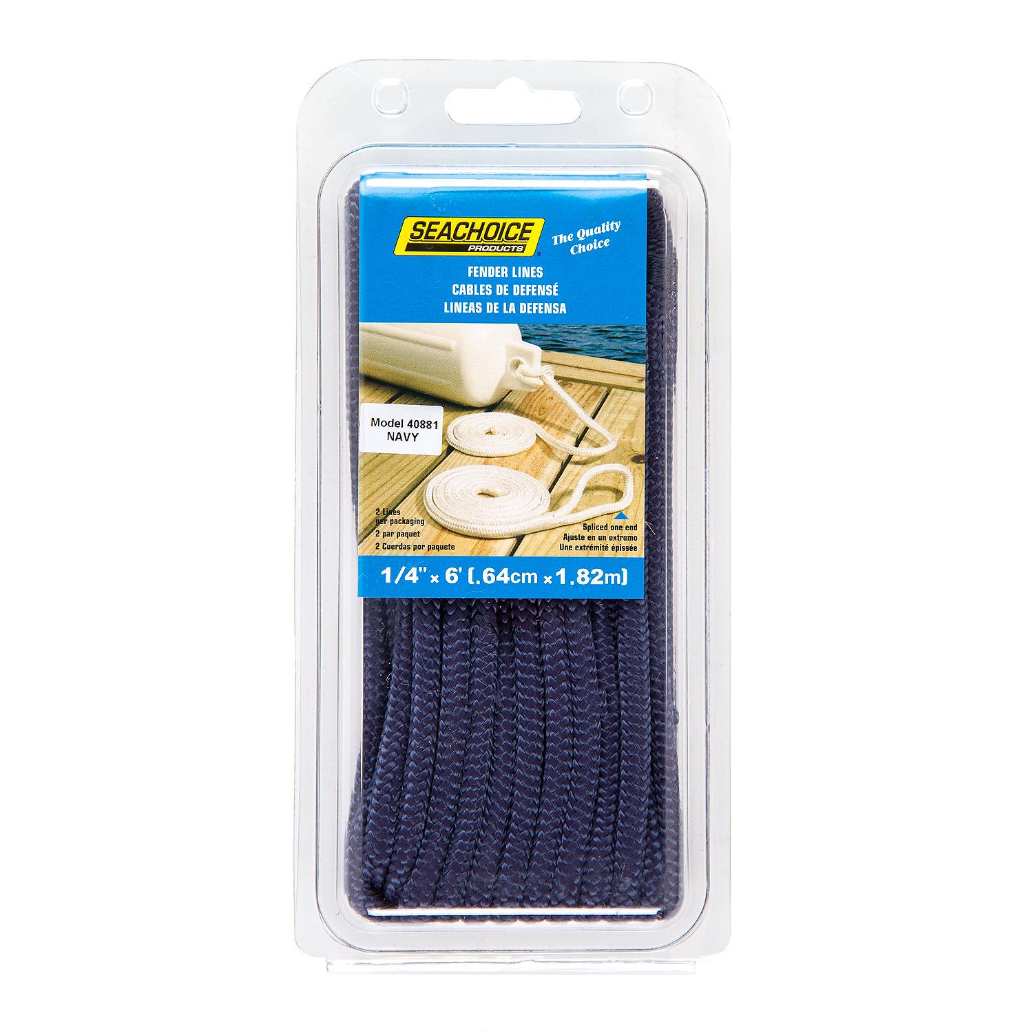 Double Braided Nylon Fender Line, Navy, 1/4in x 6ft, 2/PK