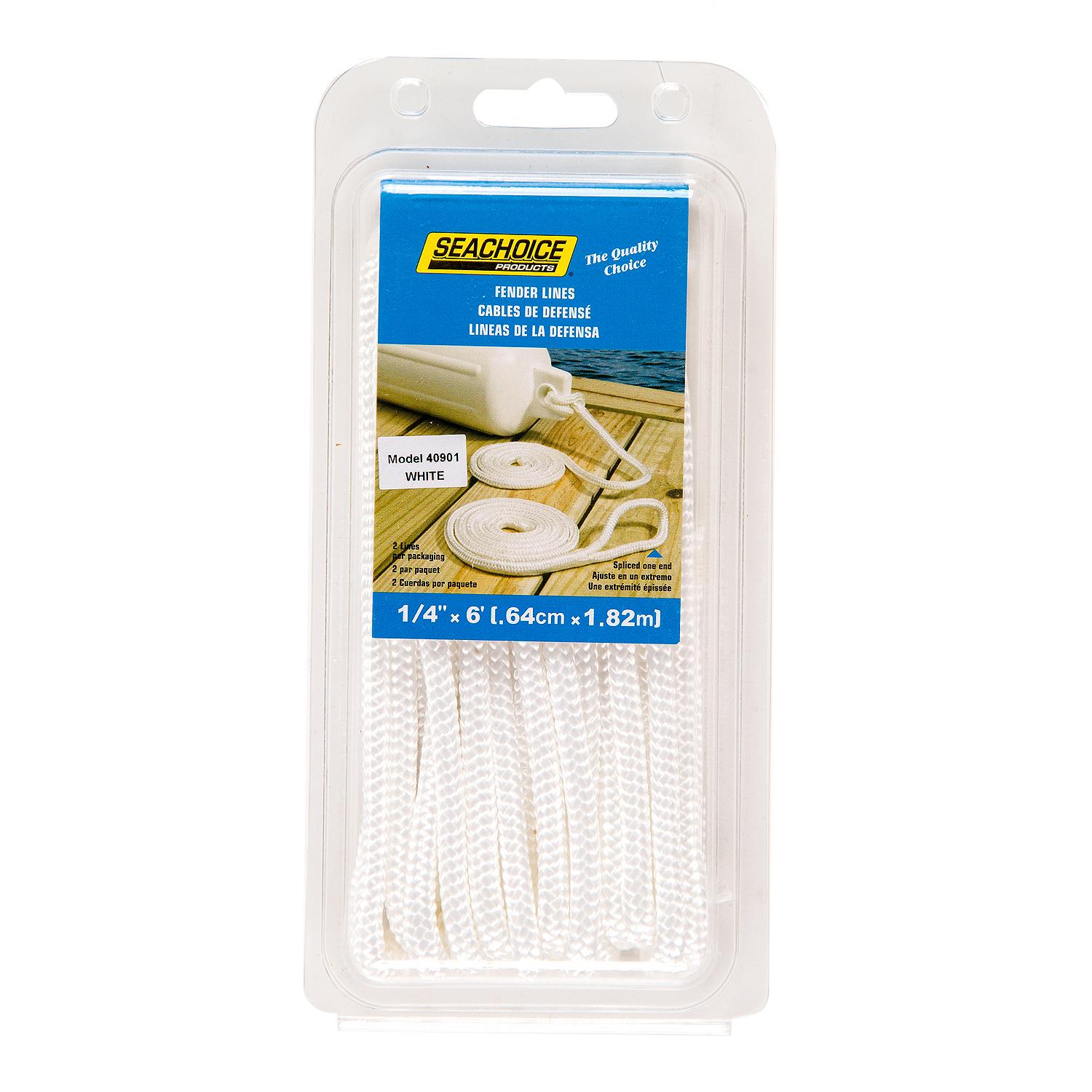 Double Braided Nylon Fender Line, White, 1/4in x 6ft, 2/PK