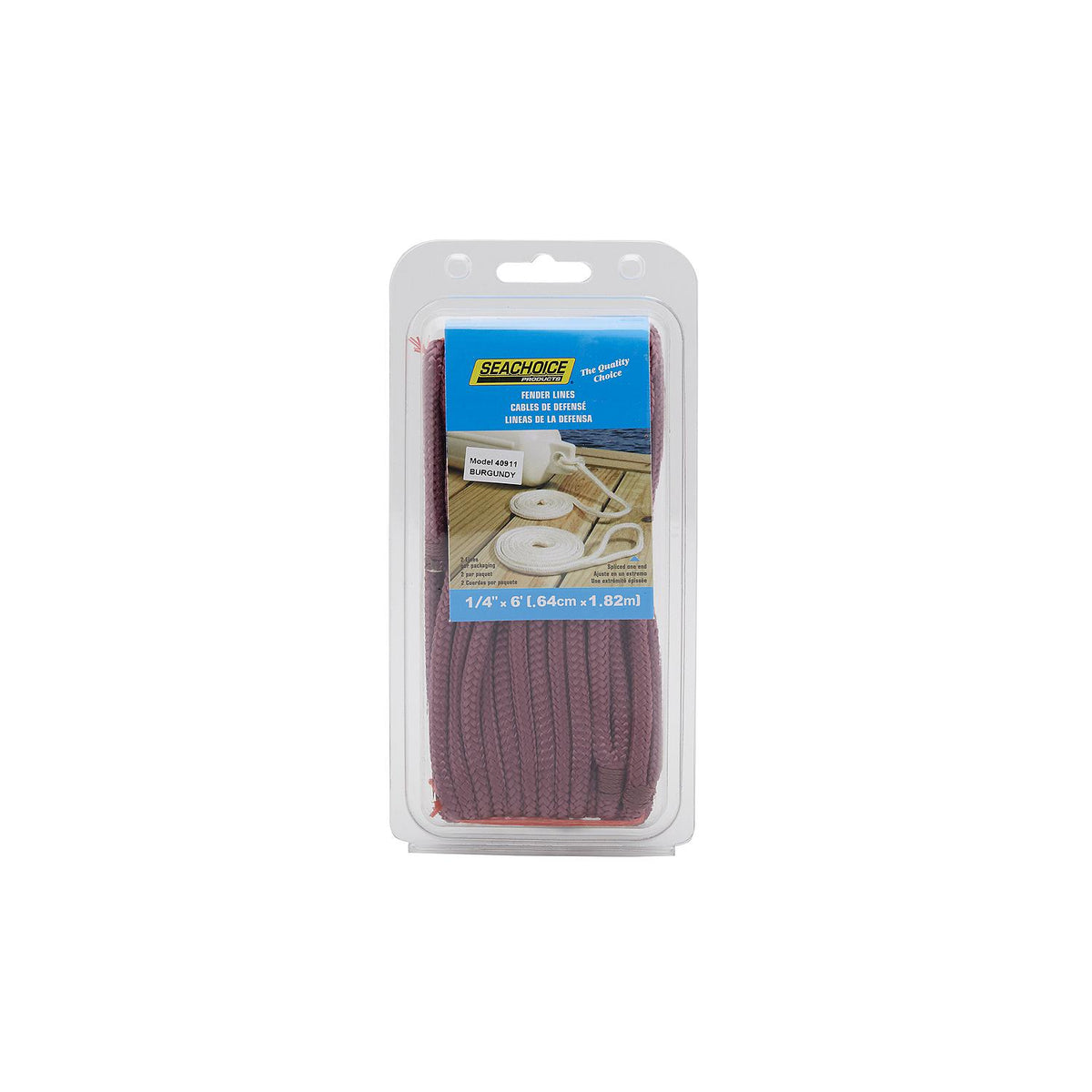Double Braided Nylon Fender Line, Burgundy, 1/4in x 6ft