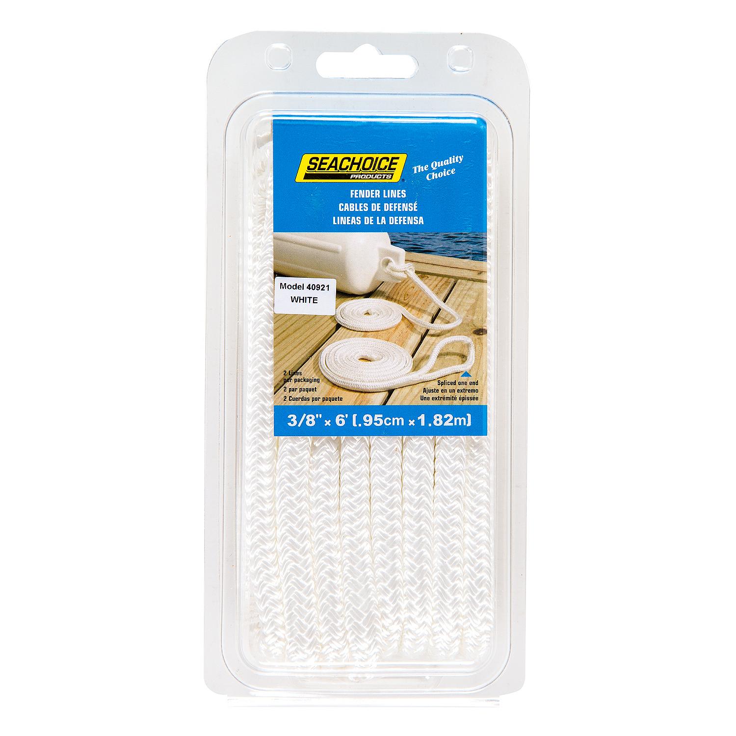 Double Braided Nylon Fender Line, White, 3/8in x 6ft, 2/PK