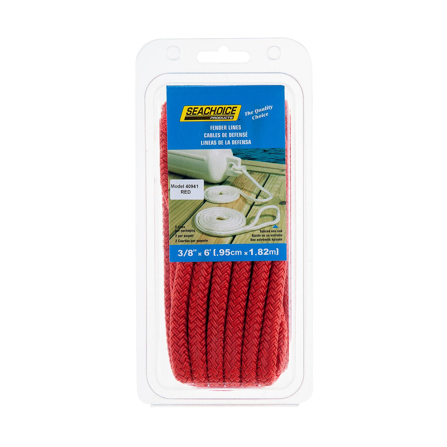 Double Braided Nylon Fender Line, Red, 3/8in x 6ft, 2/PK