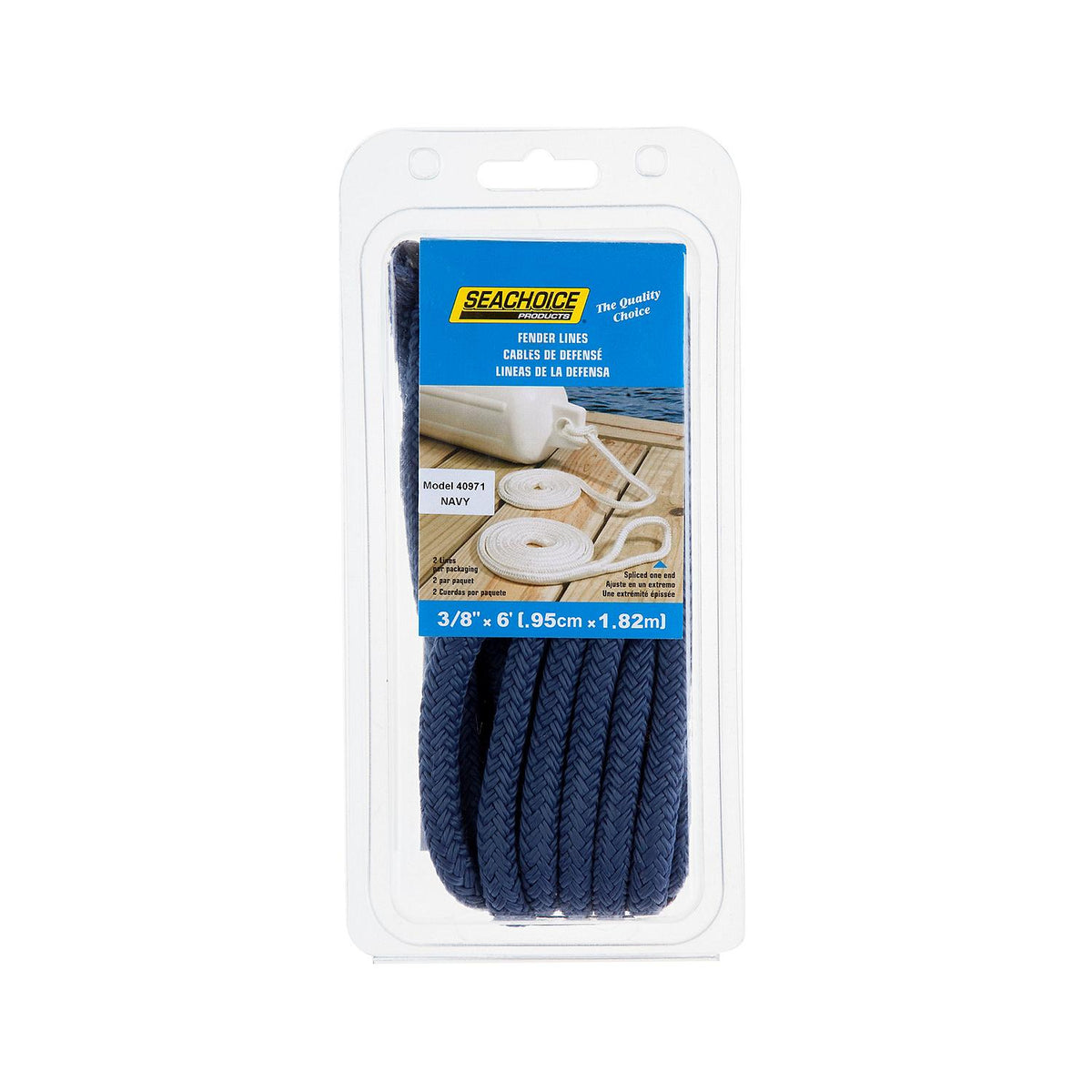 Double Braided Nylon Fender Line, Navy, 3/8in x 6ft, 2/PK