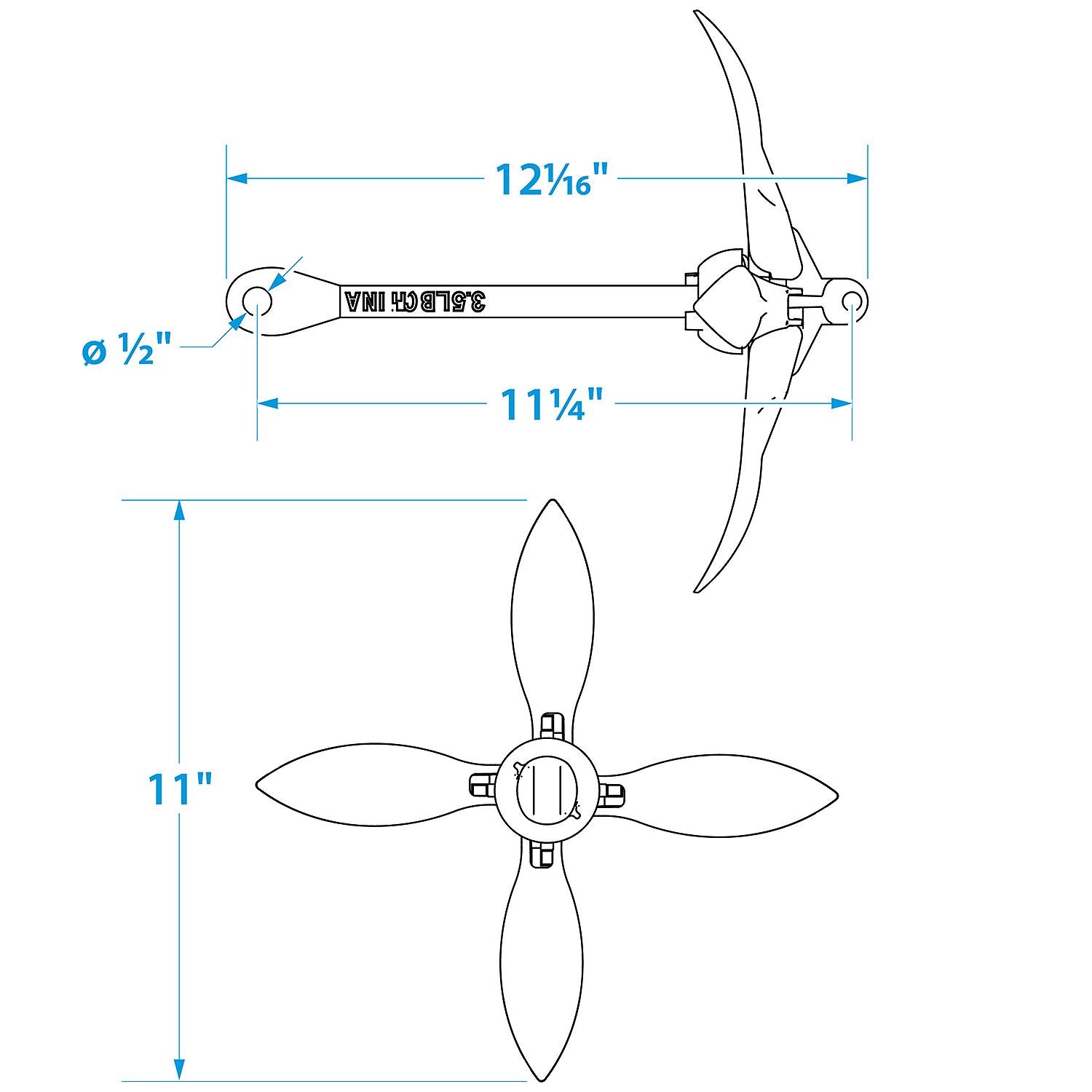 Folding Grapnel Anchor, Galvanixed, 3-1/2 lb