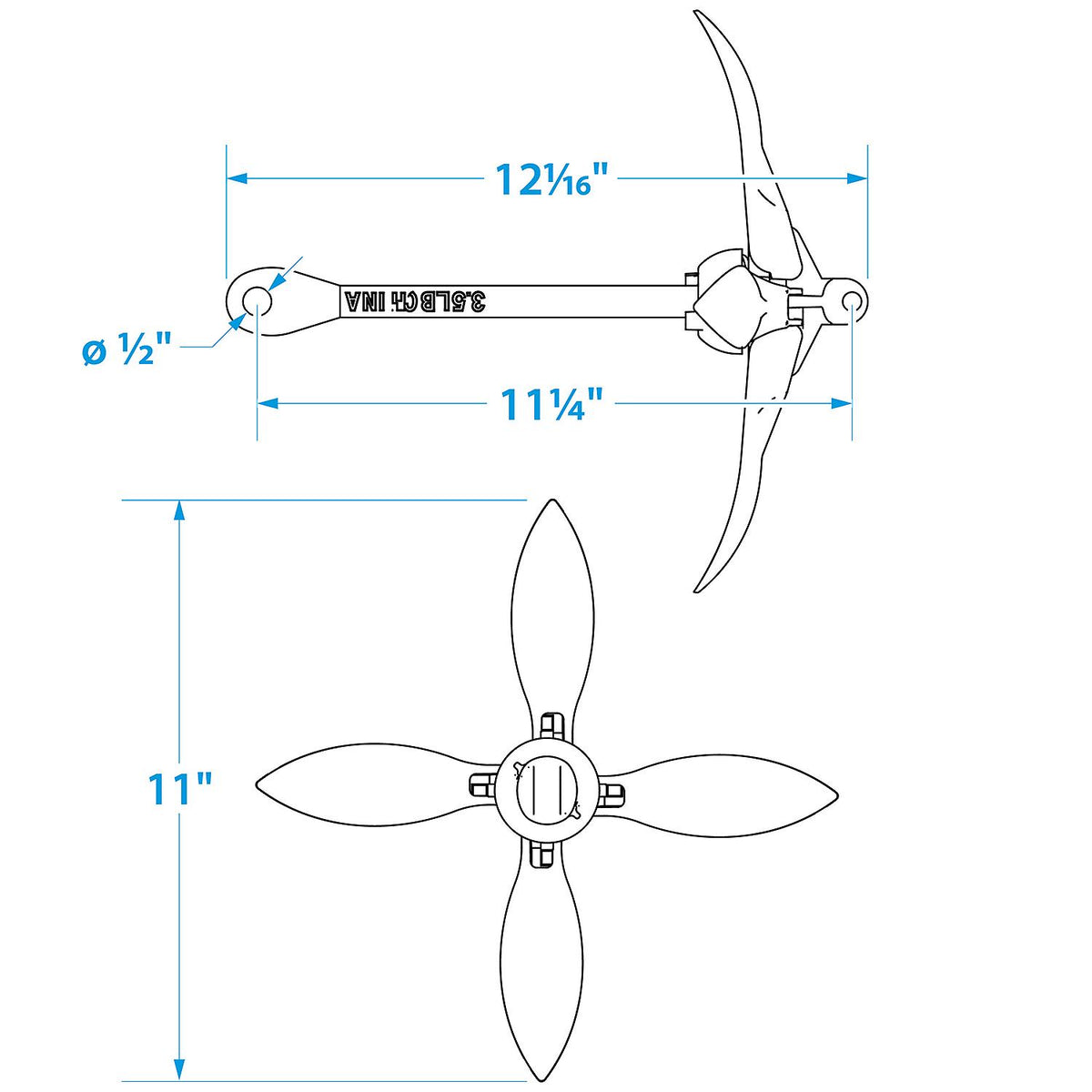 Folding Grapnel Anchor, Galvanixed, 3-1/2 lb